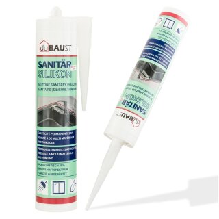 duBAUST Sanitärsilikon, professionelles Abdichten in Küche, Bad, Dusche, Fliesen, acetatvernetzend, pilzhemend, 310ml Kartusche, weiß