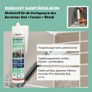 duBAUST Sanitärsilikon, professionelles Abdichten in Küche, Bad, Dusche, Fliesen, acetatvernetzend, pilzhemend, 310ml Kartusche, weiß