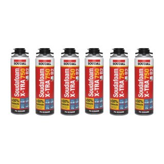 6x Soudafoam B2 X-tra 750 Gun B2 Füll- und Dämmschaum 500ml Dose