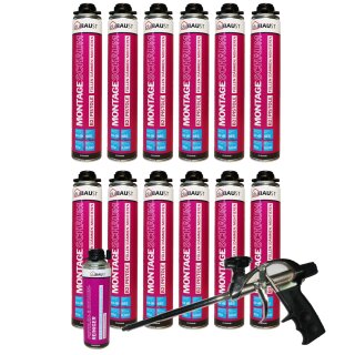 12x MSP24 Montageschaum 750ml + Schaumpistole Professionell mit Reiniger PRS24 500ml