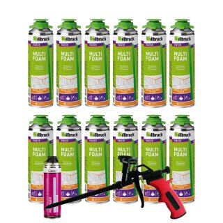 12x  FM220 PUR-Schaum 500ml + Schaumpistole Business Rot-Schwarz + Reiniger