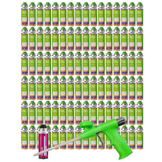 96x  FM220 PUR-Schaum 500ml + Schaumpistole Standard grün + Reiniger