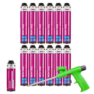 12x MSP24 Montageschaum 750ml + Schaumpistole Standard grün mit Reiniger PRS24 500ml