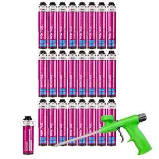 24x MSP24 Montageschaum 750ml + Schaumpistole Standard grün mit Reiniger PRS24 500ml