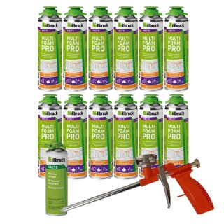 12x illbruck FM210 Fenster- und Fassadenschaum 750ml + Schaumpistole Compact rot/orange + Reiniger