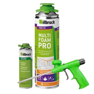 1x illbruck FM210 Fenster- und Fassadenschaum 750ml + Schaumpistole Standard Grün + Reiniger