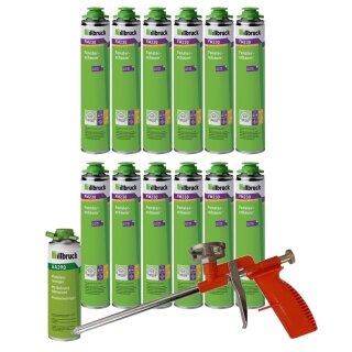 12x illbruck FM230 Fenster und Fassadenschaum 750ml + Schaumpistole Compact rot/orange + Reiniger