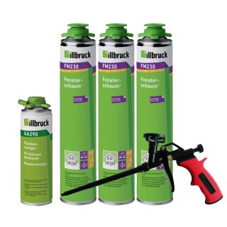 3x illbruck FM230 Fenster und Fassadenschaum 750ml + Schaumpistole Business Rot/Schwarz + Reiniger