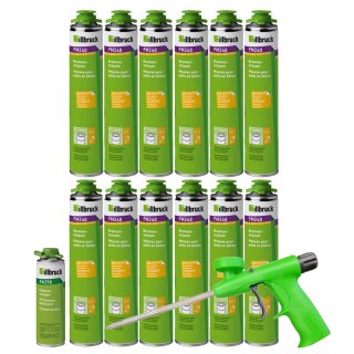 12x illbruck FM240 Brunnenschaum 750ml + Schaumpistole Standard Grün + Reiniger