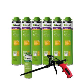 6x illbruck FM240 Brunnenschaum 750ml  + Schaumpistole Business Rot/Schwarz + Reiniger