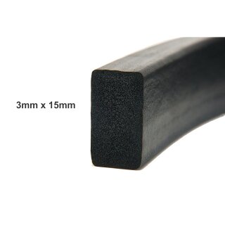 Moosgummi Dichtung Flach Vierkant Dichtband EPDM Gummidichtung 3mm x 15mm 100m