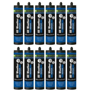 12x Allwetter Repair Dachdicht, Butyldichtstoff, extrem wasserfest und haftstark 300ml, grau