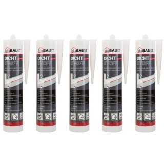 5x duBAUST BAB24 Dichtstoff Silikon neutral 300ml Kartusche weiss RAL9010 MHD 06/26