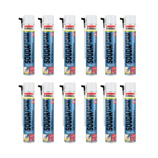 Soudal 12x Soudafoam B1 Montage- , Füllschaum Dämmschaum Brandschutzschaum mit Adapter 750ml Dose