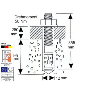 12,0 x 355mm  -10 Stück