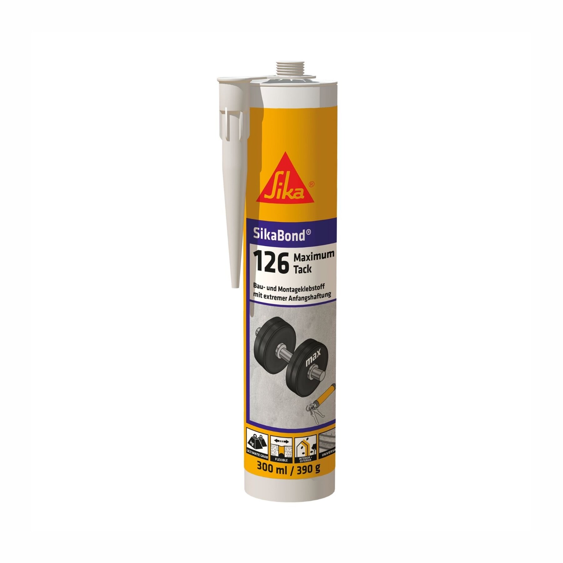 SikaBond 126 Maximum Tack Bau- und Montageklebstoff 390g Kartusche, weiss