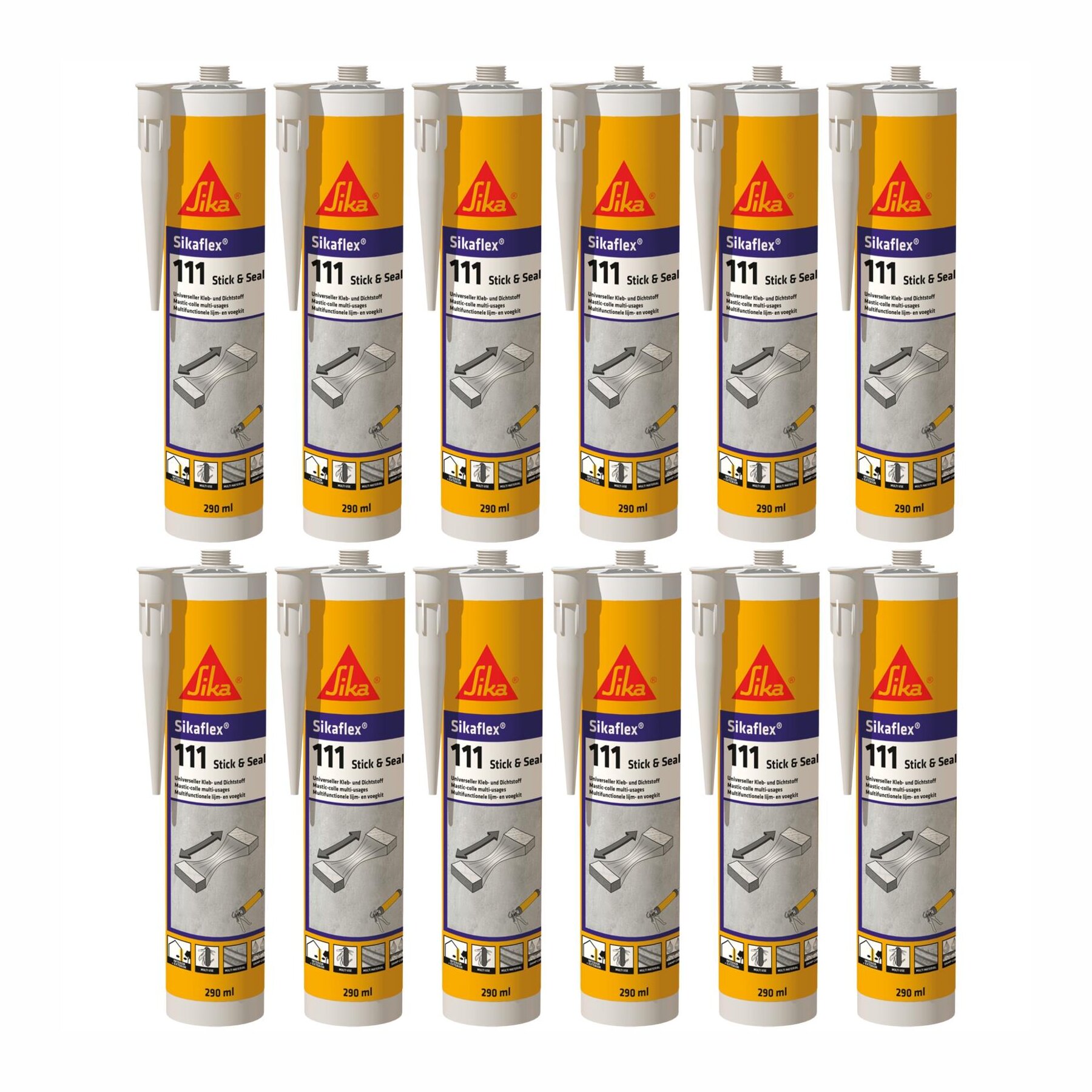 12x Sikaflex 111 Stick & Seal elastischer Kleb- und Dichtstoff 290ml Kartusche