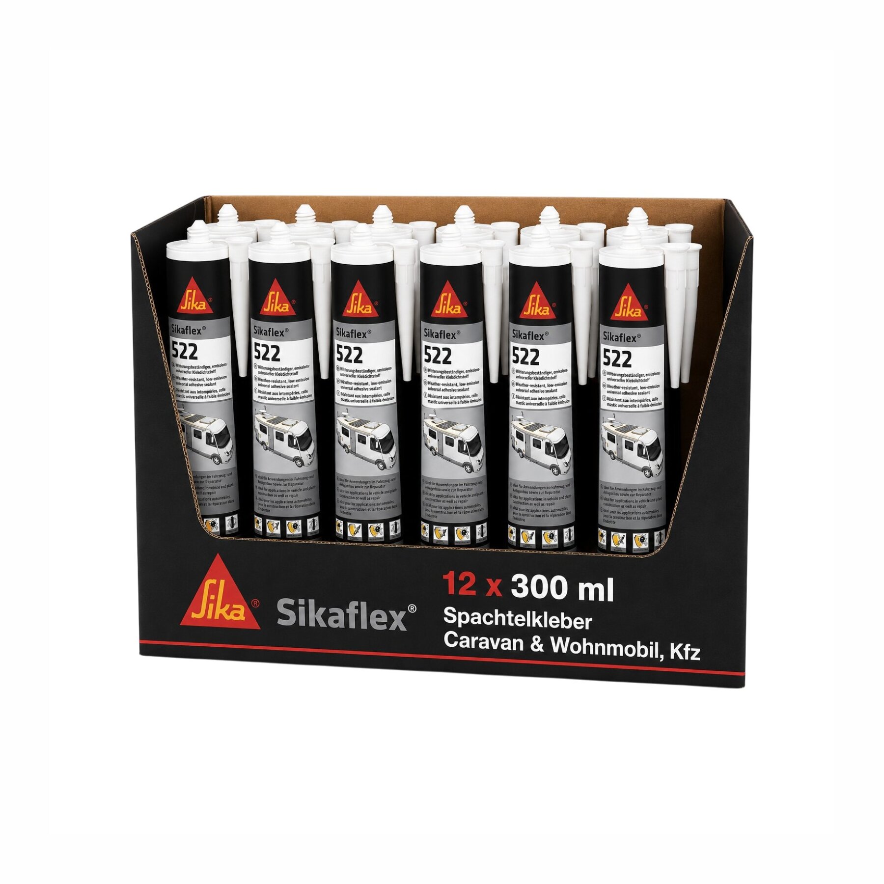12x Sikaflex 522 Spachtelkleber Dichtmasse Caravan Wohnmobil Kfz 300ml Kartusche