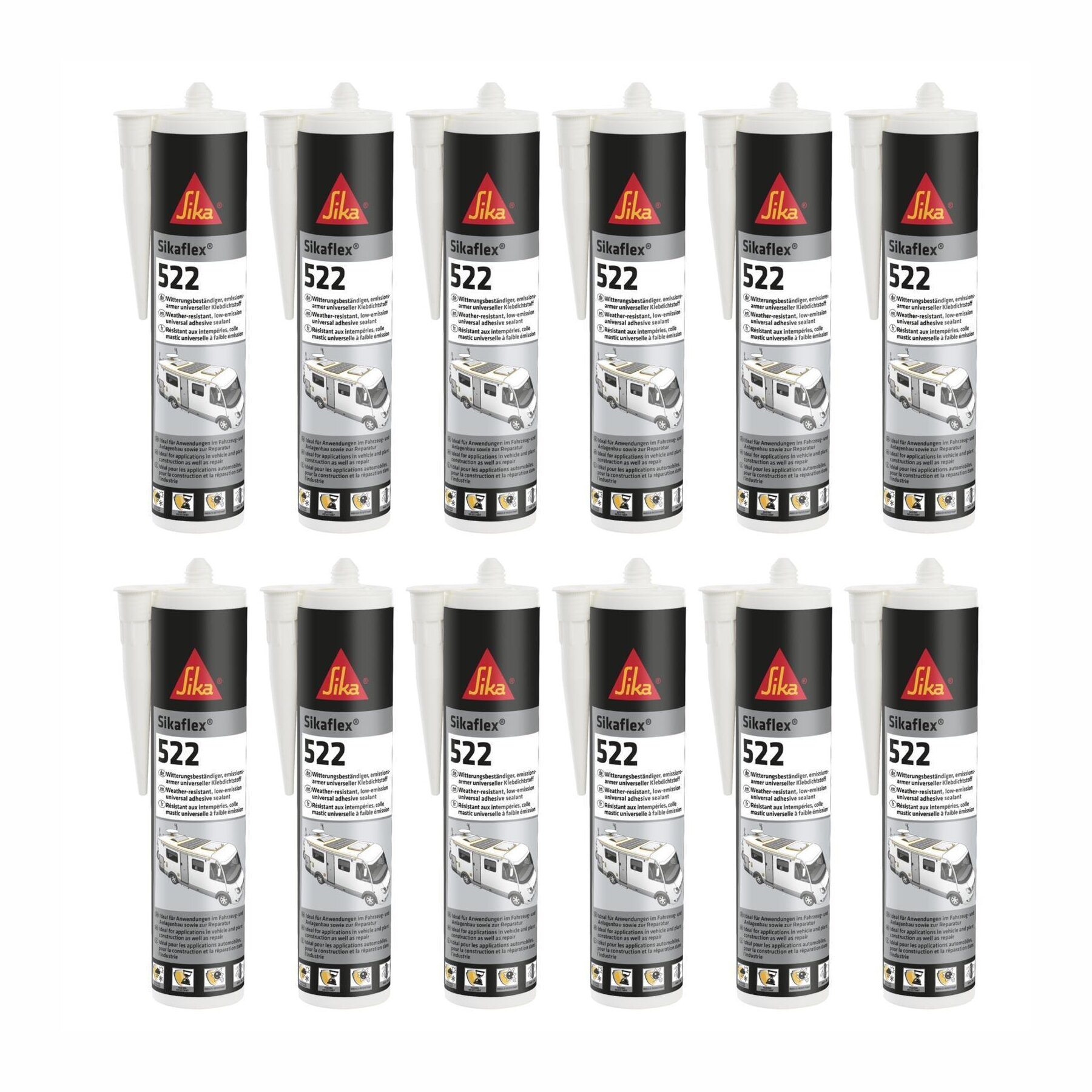 12x Sikaflex 522 Spachtelkleber Dichtmasse Caravan Wohnmobil Kfz 300ml Kartusche