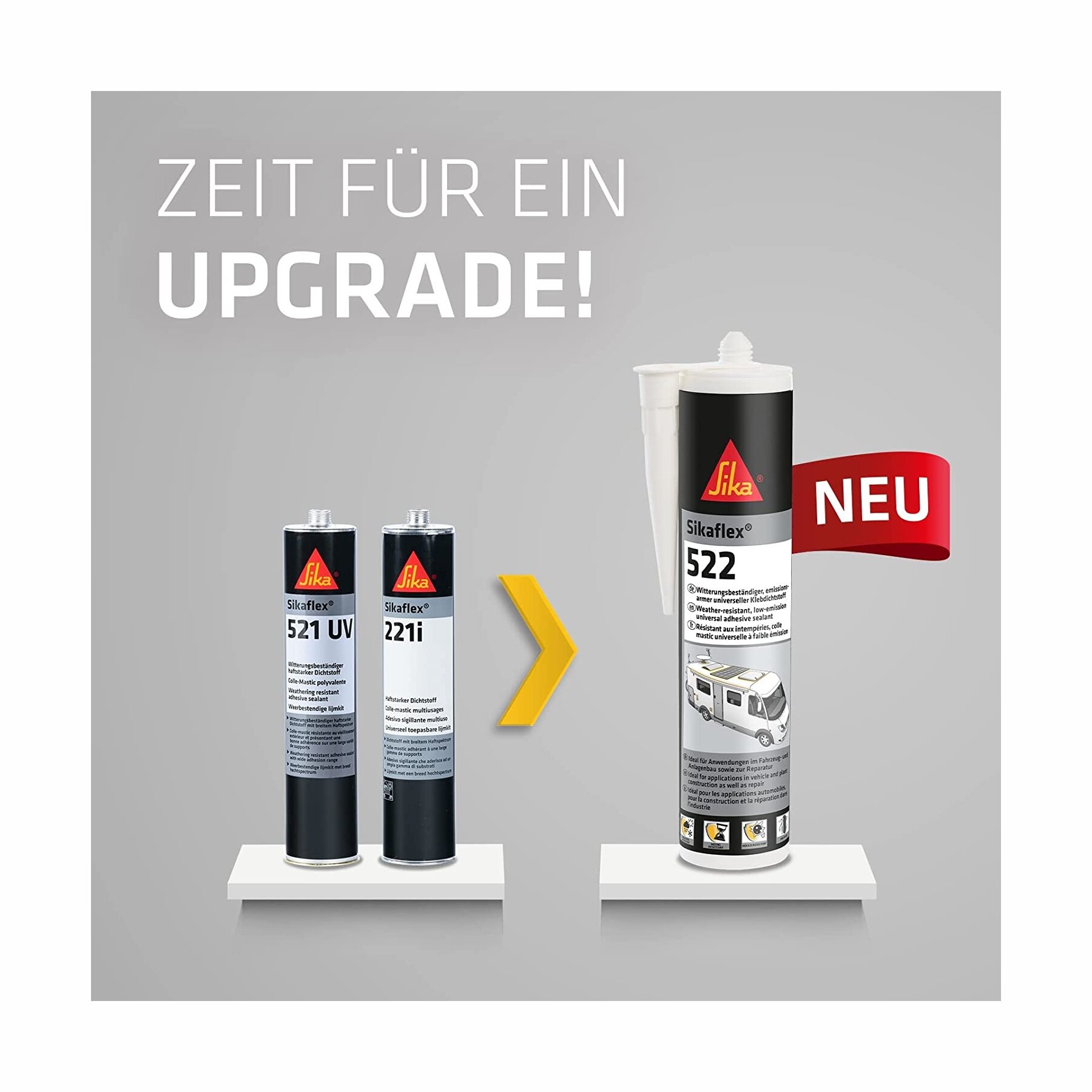 12x Sikaflex 522 Spachtelkleber Dichtmasse Caravan Wohnmobil Kfz 300ml Kartusche