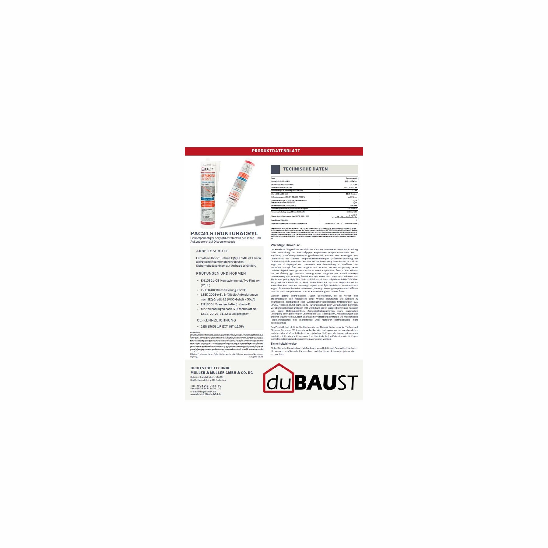 duBAUST PAC24 Strukturacryl  12,5% Bewegungsaufnahme, überstreichbar, schnellregenfest 310ml Kartusche weiß