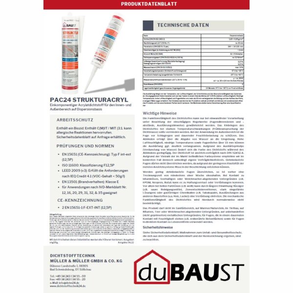 duBAUST PAC24 Strukturacryl  12,5% Bewegungsaufnahme, überstreichbar, schnellregenfest 310ml Kartusche weiß