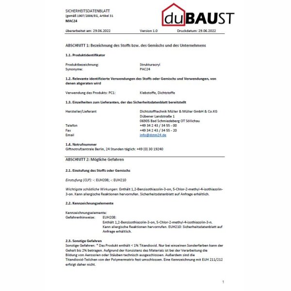 duBAUST PAC24 Strukturacryl  12,5% Bewegungsaufnahme, überstreichbar, schnellregenfest 310ml Kartusche weiß