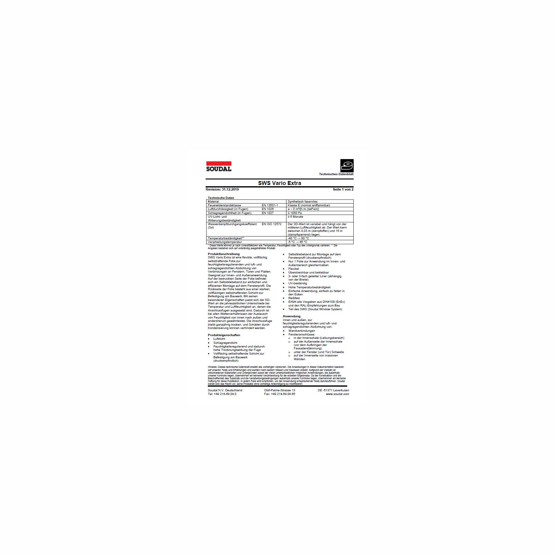 SOUDAL SWS Vario Extra Schwarz | vollflächige Fensteranschlussfolie innen & außen | versch. Größen