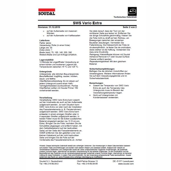 SOUDAL SWS Vario Extra Schwarz | vollflächige Fensteranschlussfolie innen & außen | 100 mm x 30 m