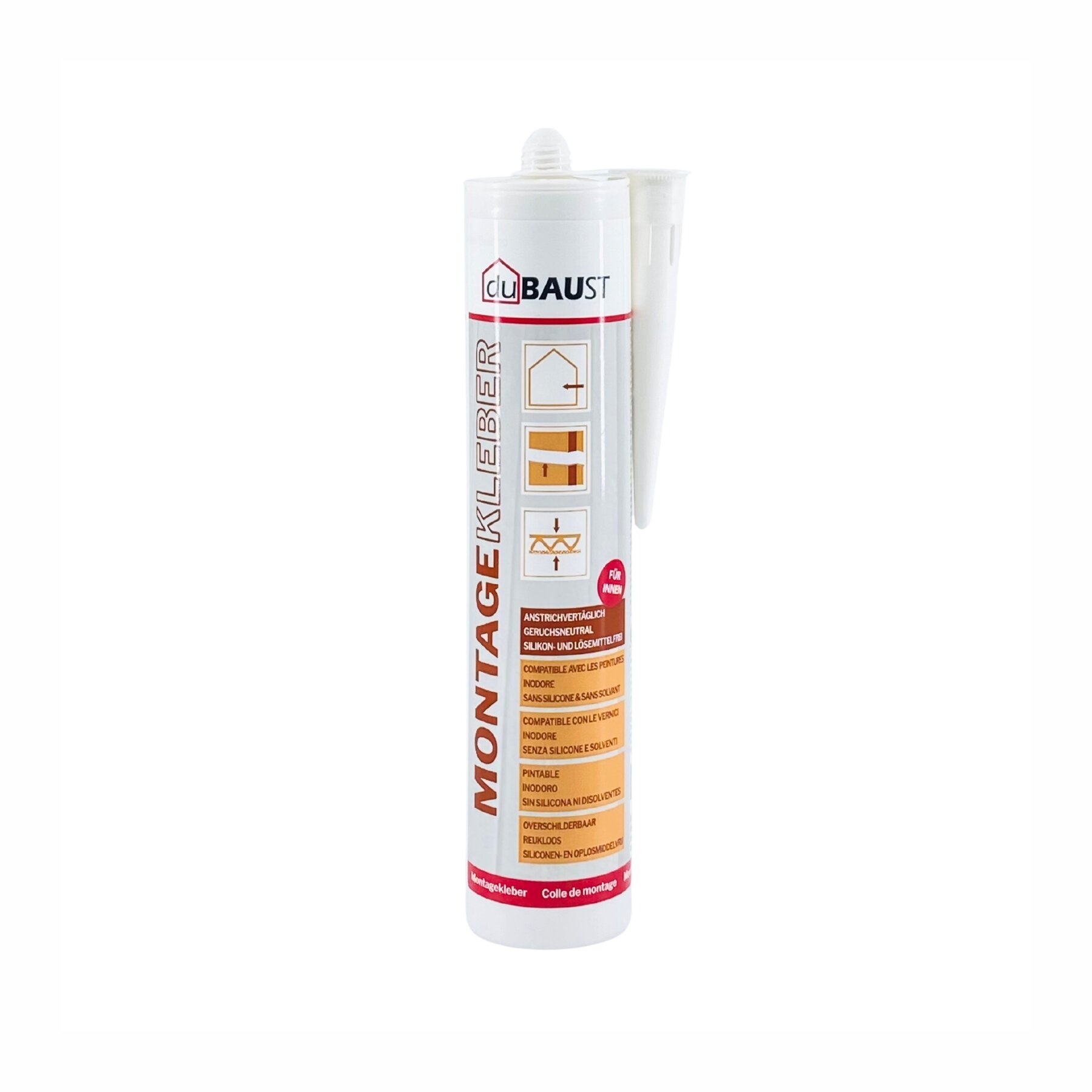 duBAUST AMK24 Montagekleber Acryl INNEN - klebt Holz, Styropor, Gipsplatten, Stuck 504g/310 ml Kartusche