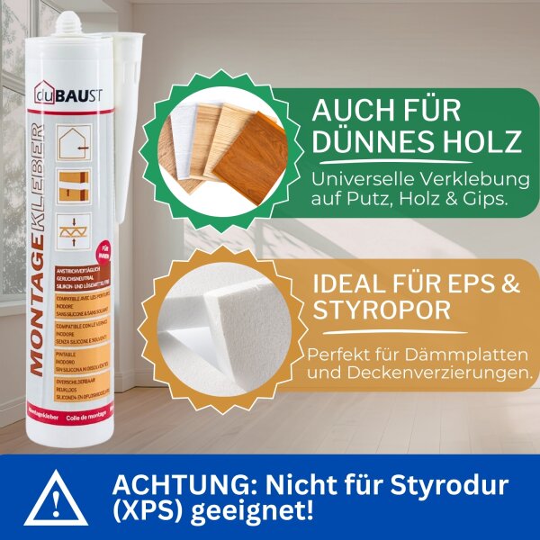 duBAUST AMK24 Montagekleber Acryl INNEN - klebt Holz, Styropor, Gipsplatten, Stuck 504g/310 ml Kartusche