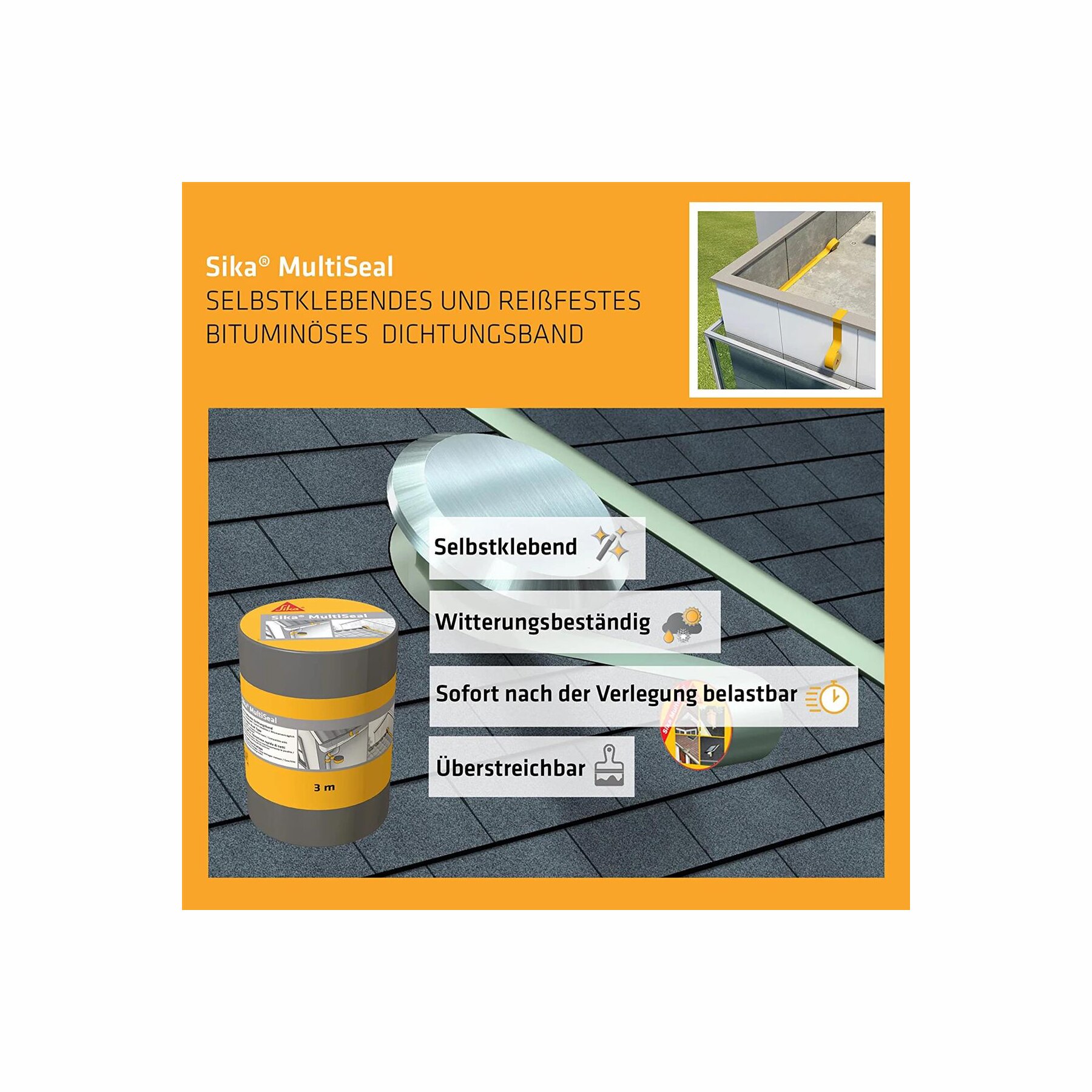 Sika Multiseal Selbstklebendes Bitumen Dach Dichtband 100mm x 3m