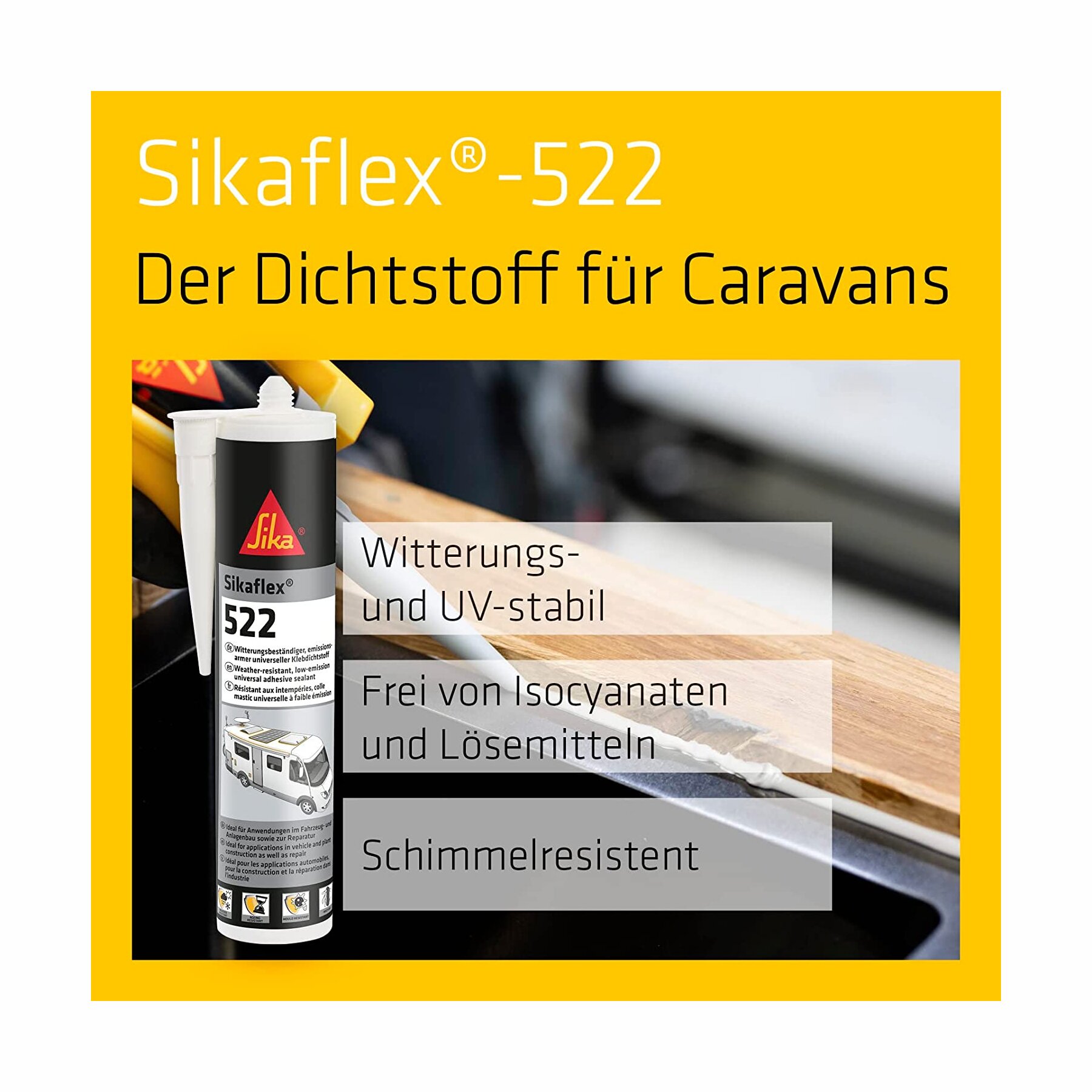 6x Sikaflex 522 Spachtelkleber Dichtmasse Caravan Wohnmobil Kfz 300ml Kartusche