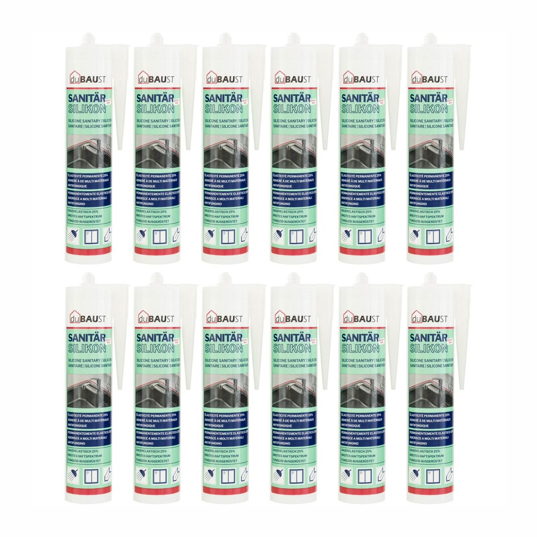dubaust SAS24 Sanitärsilikon elastisch dauernassbeständig schimmelresistent Bad Küche Dusche Feuchträume 310ml Kartusche