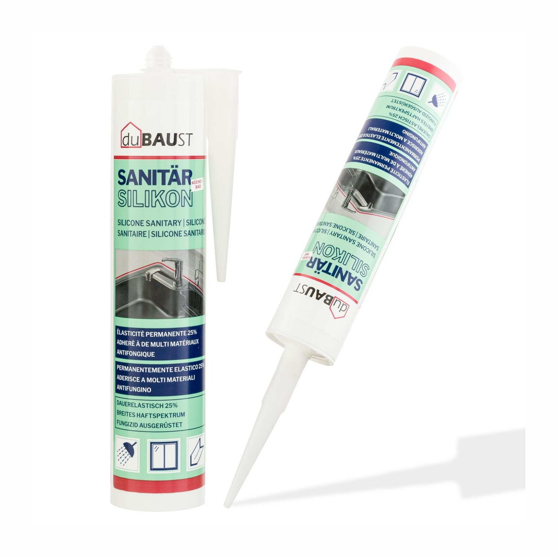 dubaust SAS24 Sanitärsilikon elastisch dauernassbeständig schimmelresistent Bad Küche Dusche Feuchträume 310ml Kartusche