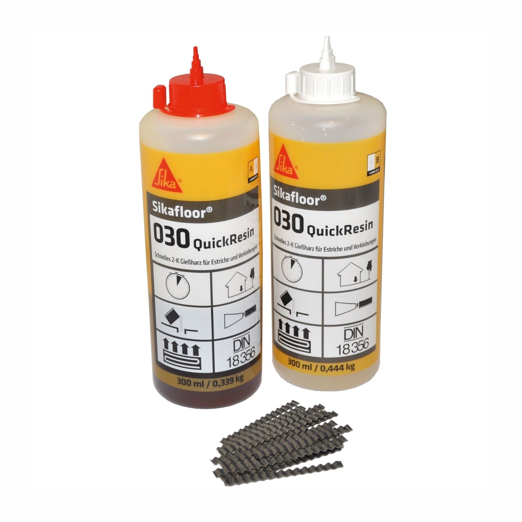Sikafloor 030 QuickResin 2K Silikat Gießharz Estrich Harz Verfüllung von Rissen & Scheinfugen 2 Flaschen á 300ml + 20 Estrichklammern