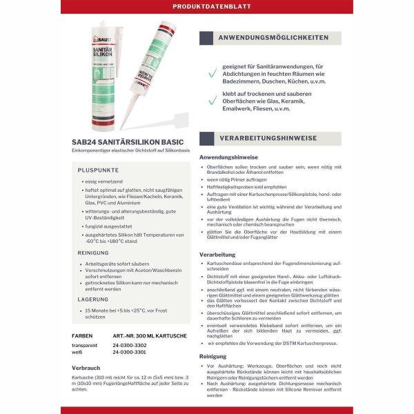 duBAUST SAB24 Sanitärsilikon Basic 300ml Kartusche transparent