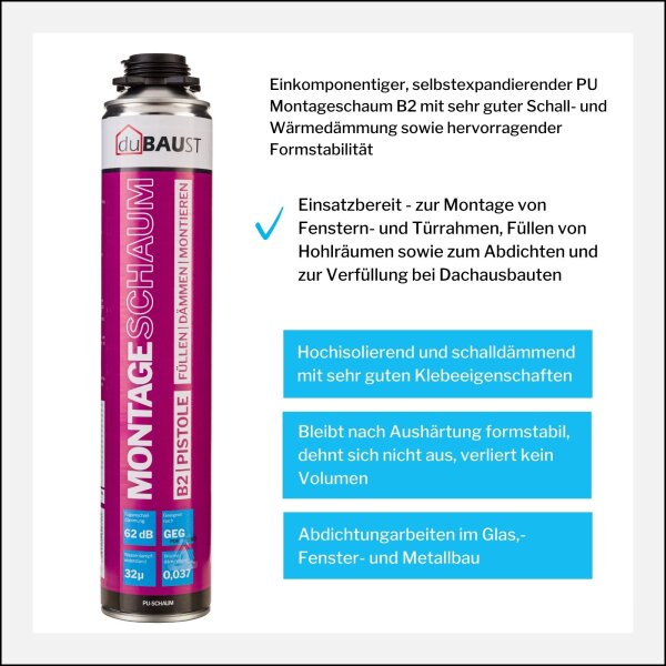 duBAUST MSP24 Montageschaum B2 Pistolenschaum PU 750ml Dose, champagner