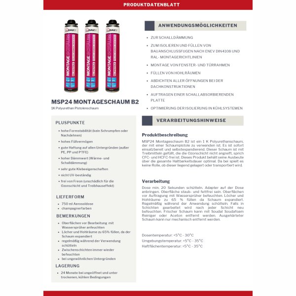 duBAUST MSP24 Montageschaum B2 Pistolenschaum PU 750ml Dose, champagner