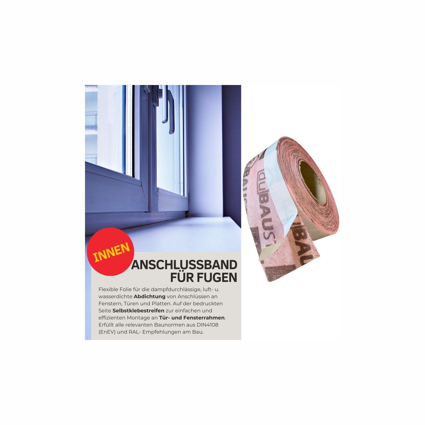 duBAUST FFI24 Fensterdichtband 70mm x 30m Rolle, innen