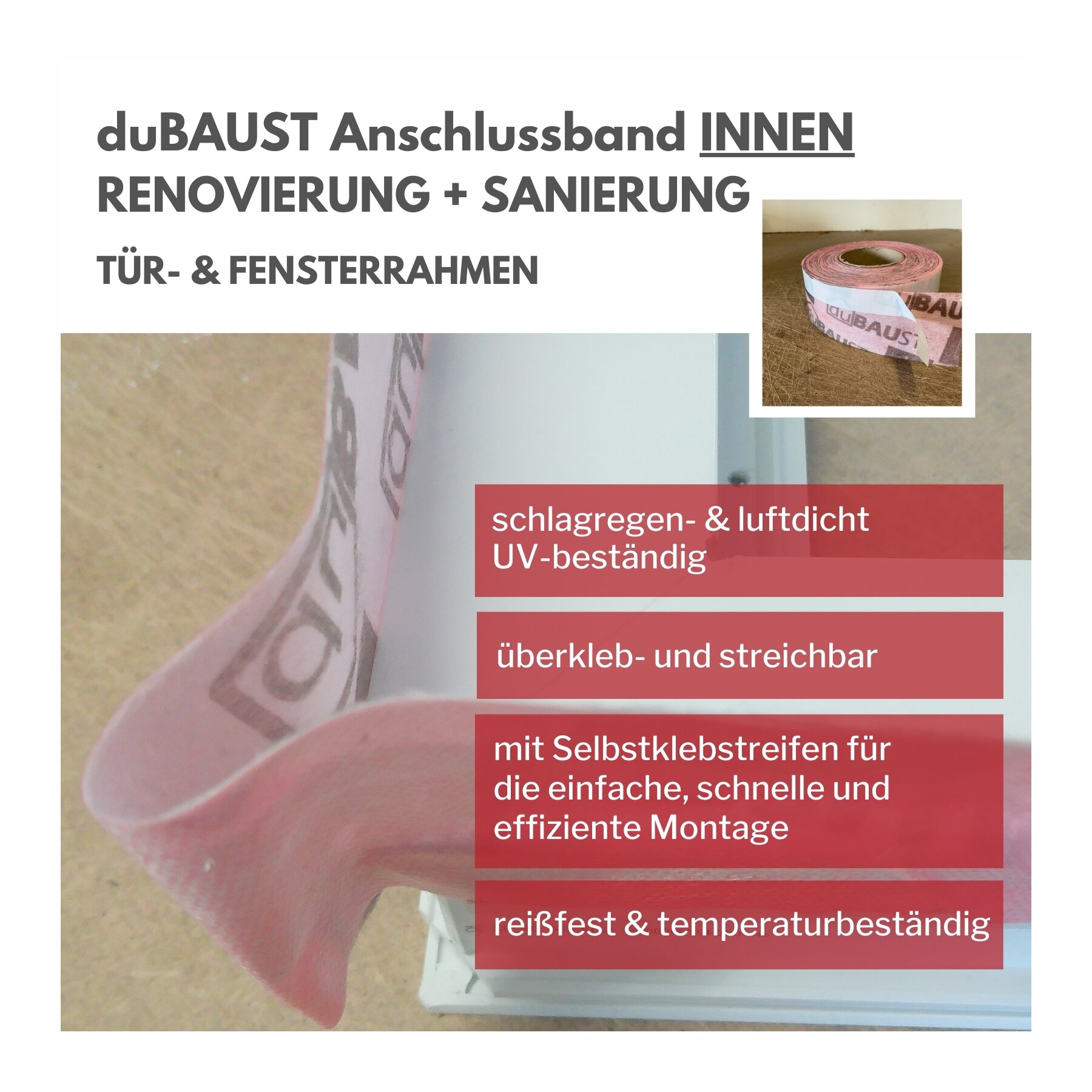duBAUST FFI24 Fensterdichtband 70mm x 30m Rolle, innen