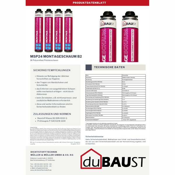 duBAUST Montageschaum B2 Pistolenschaum 12x 750 ml Karton – PU-Schaum Vorteilspack