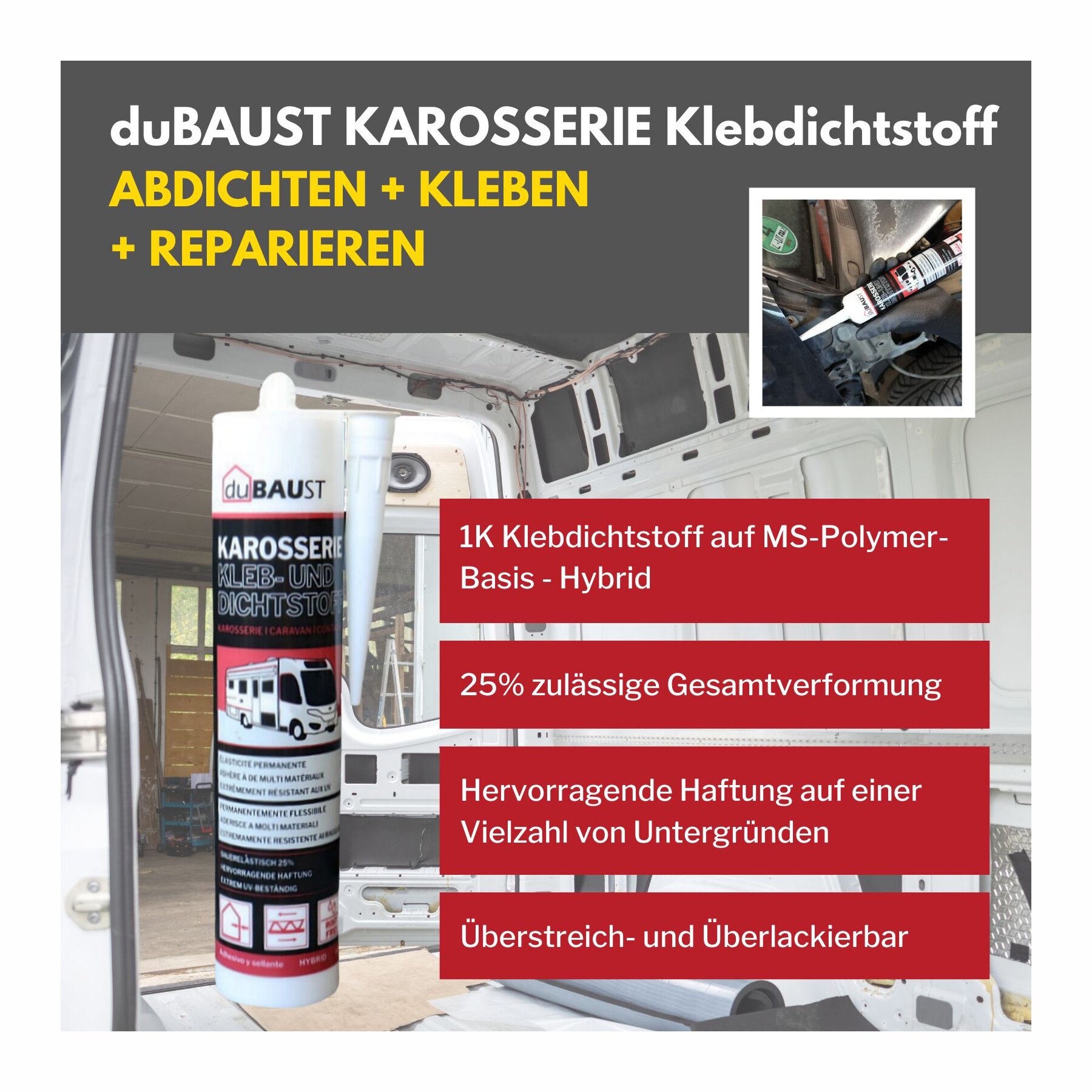 3x duBAUST Karosserie Klebdichtstoff 290ml Kartusche versch. Farben