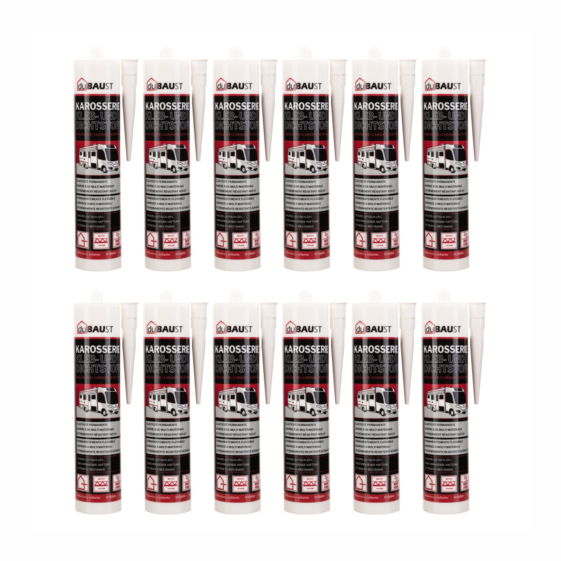 12x duBAUST ATO24 Karosserie Klebdichtstoff 290ml Kartusche stahlgrau