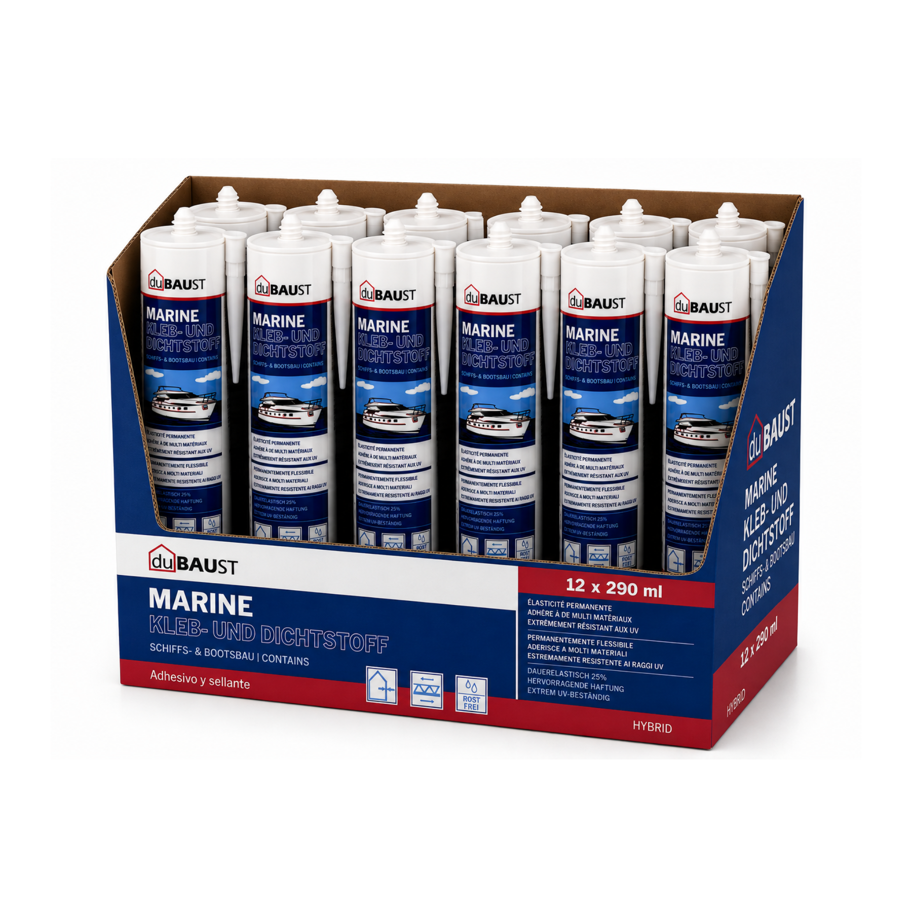 12x duBAUST BOT24 Marine Klebdichtstoff 290ml Kartusche schwarz