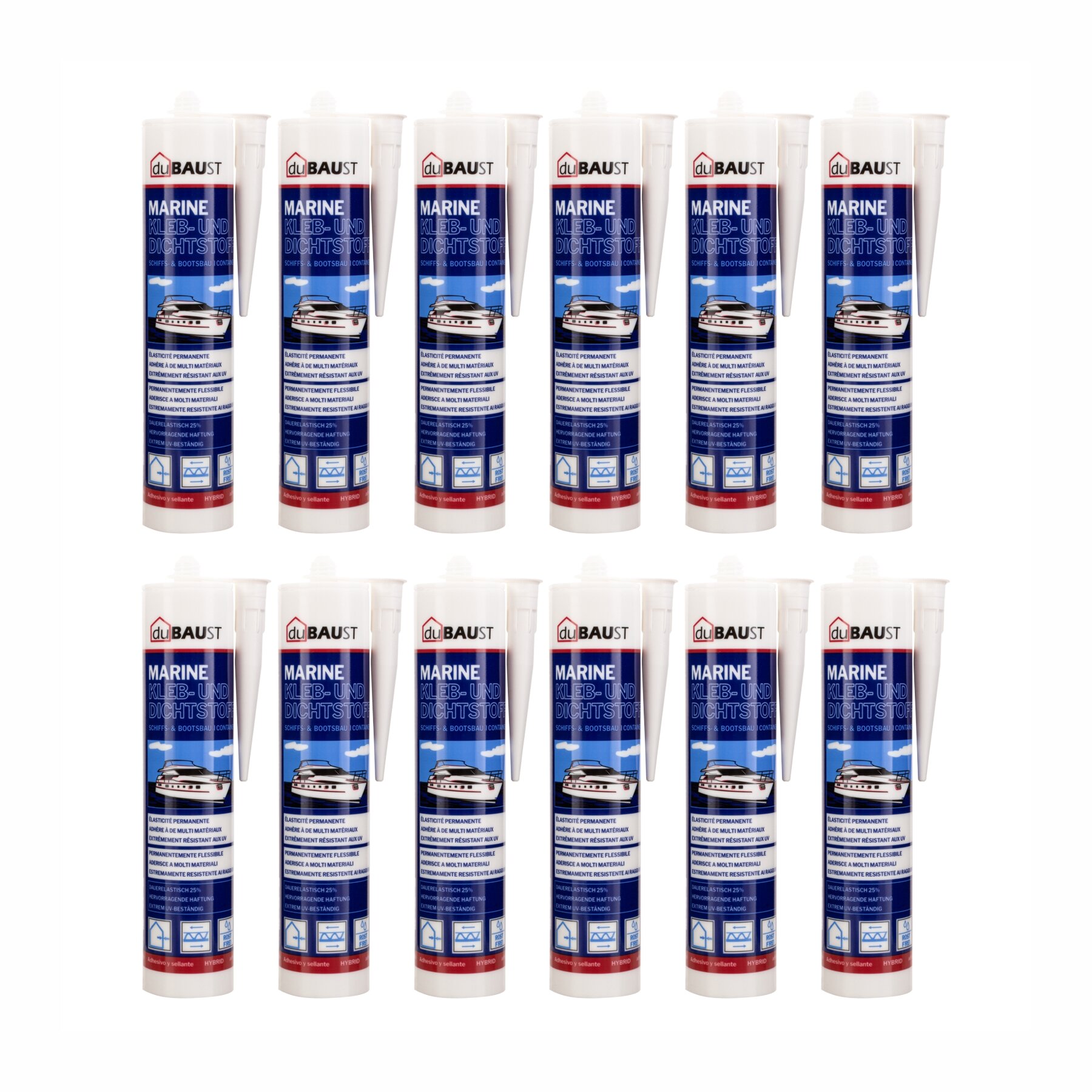 12x duBAUST BOT24 Marine Klebdichtstoff 290ml Kartusche schwarz