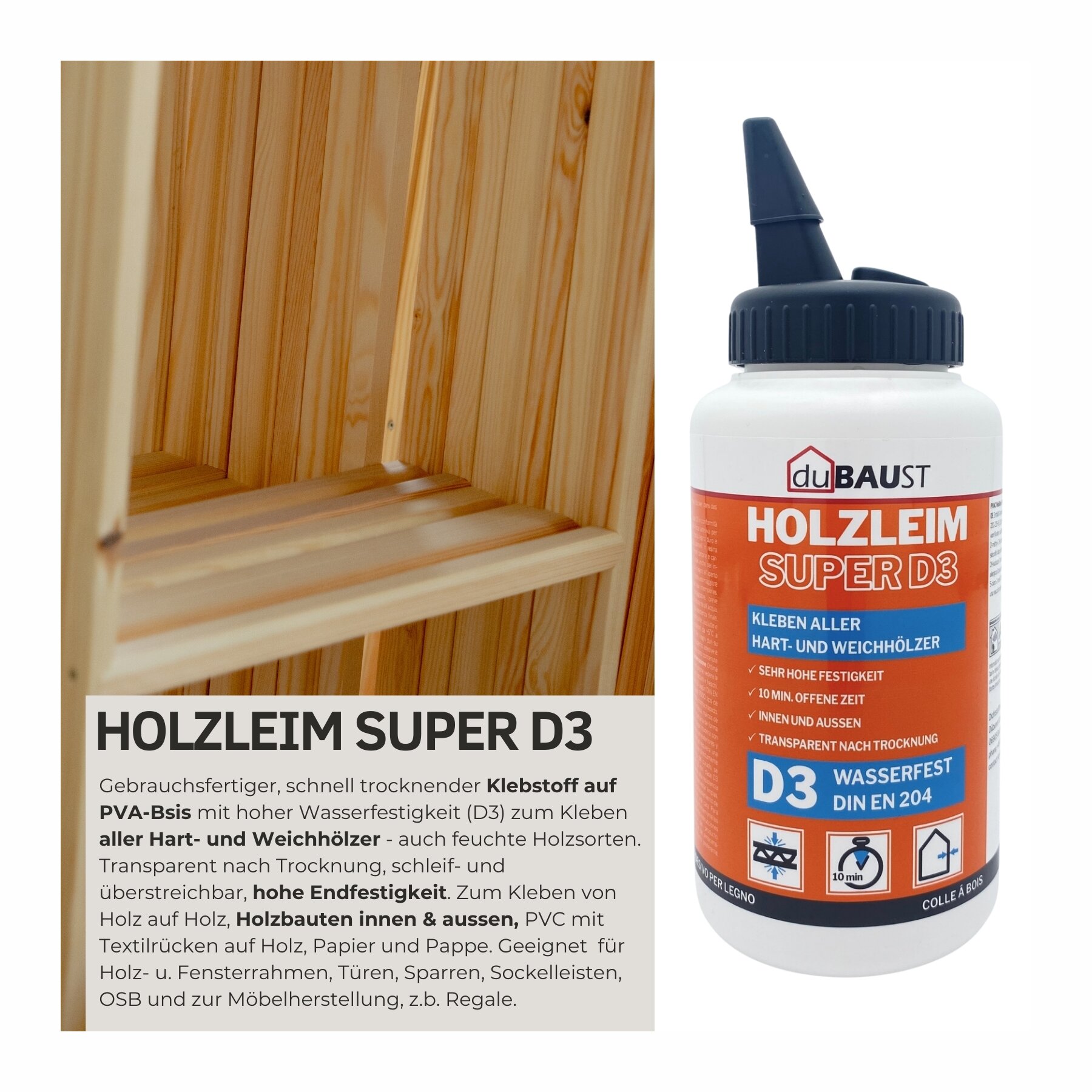duBAUST WOD24 SUPER D3 Holzleim 500g Flasche