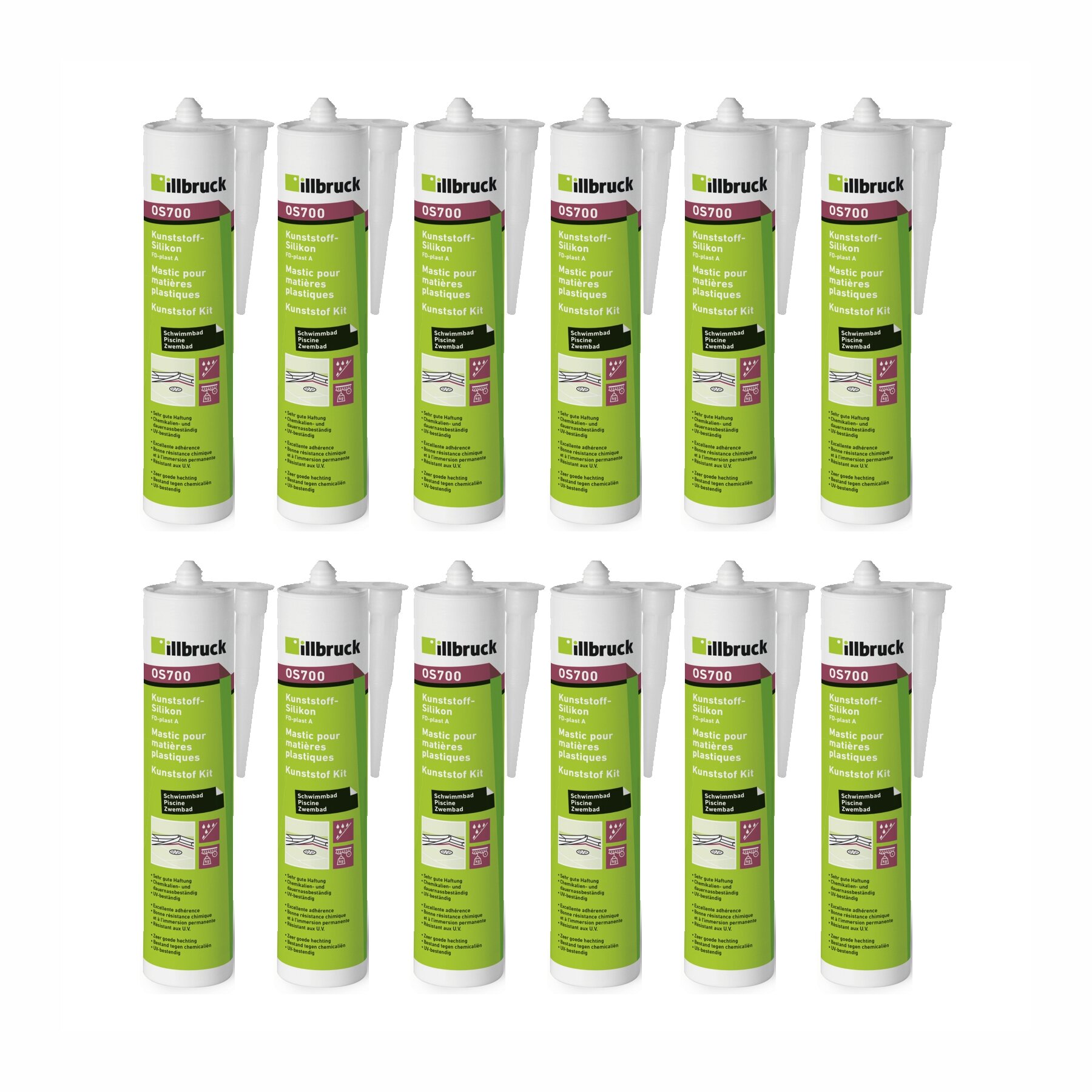 RESTPOSTEN 12x Illbruck OS700 Kunststoff Schwimmbad Silikon 310ml Weiss MHD 11/25