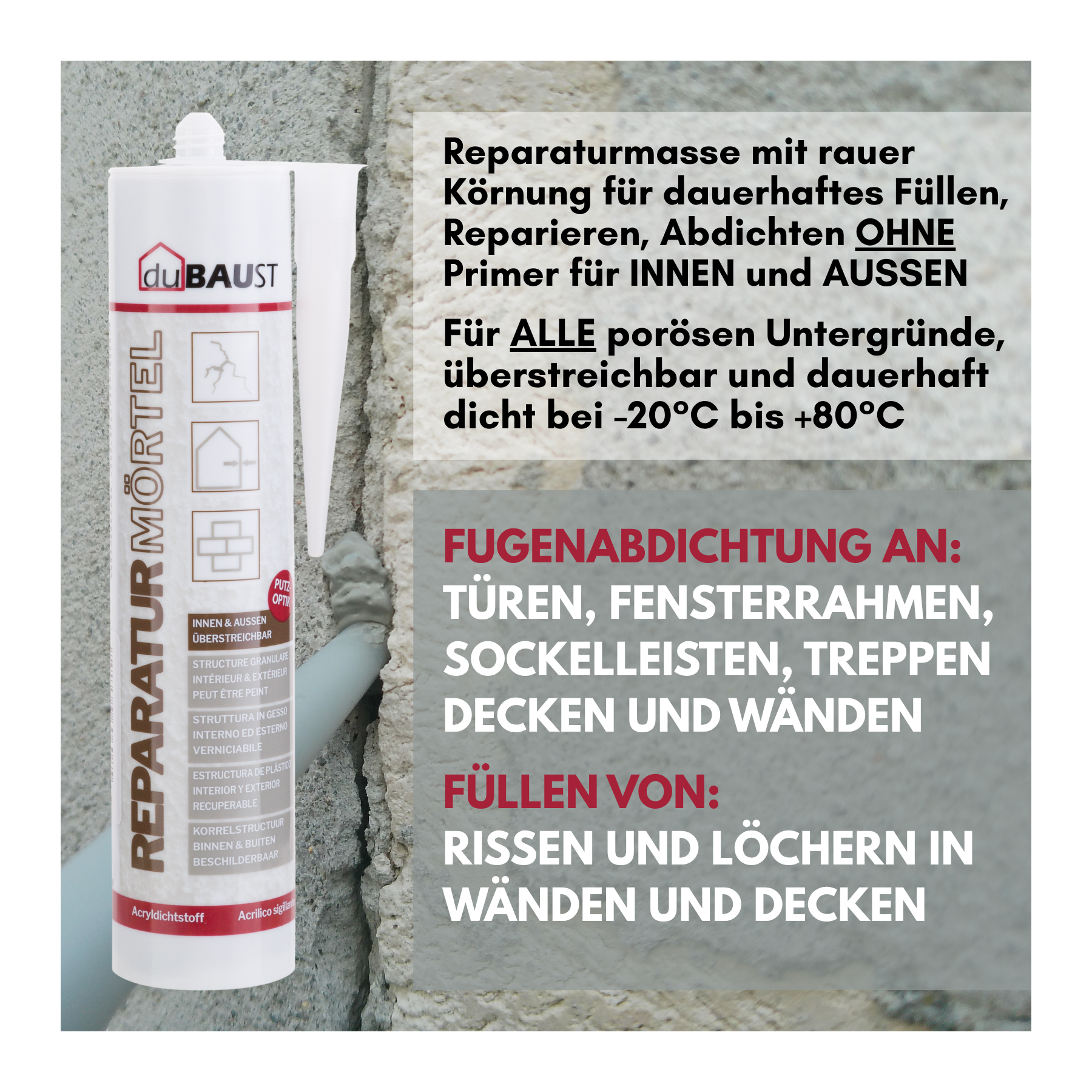 Reparaturmörtel duBAUST REP24 Kartusche 564g/310ml zementgrau