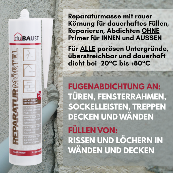 Reparaturmörtel duBAUST REP24 Kartusche 564g/310ml zementgrau